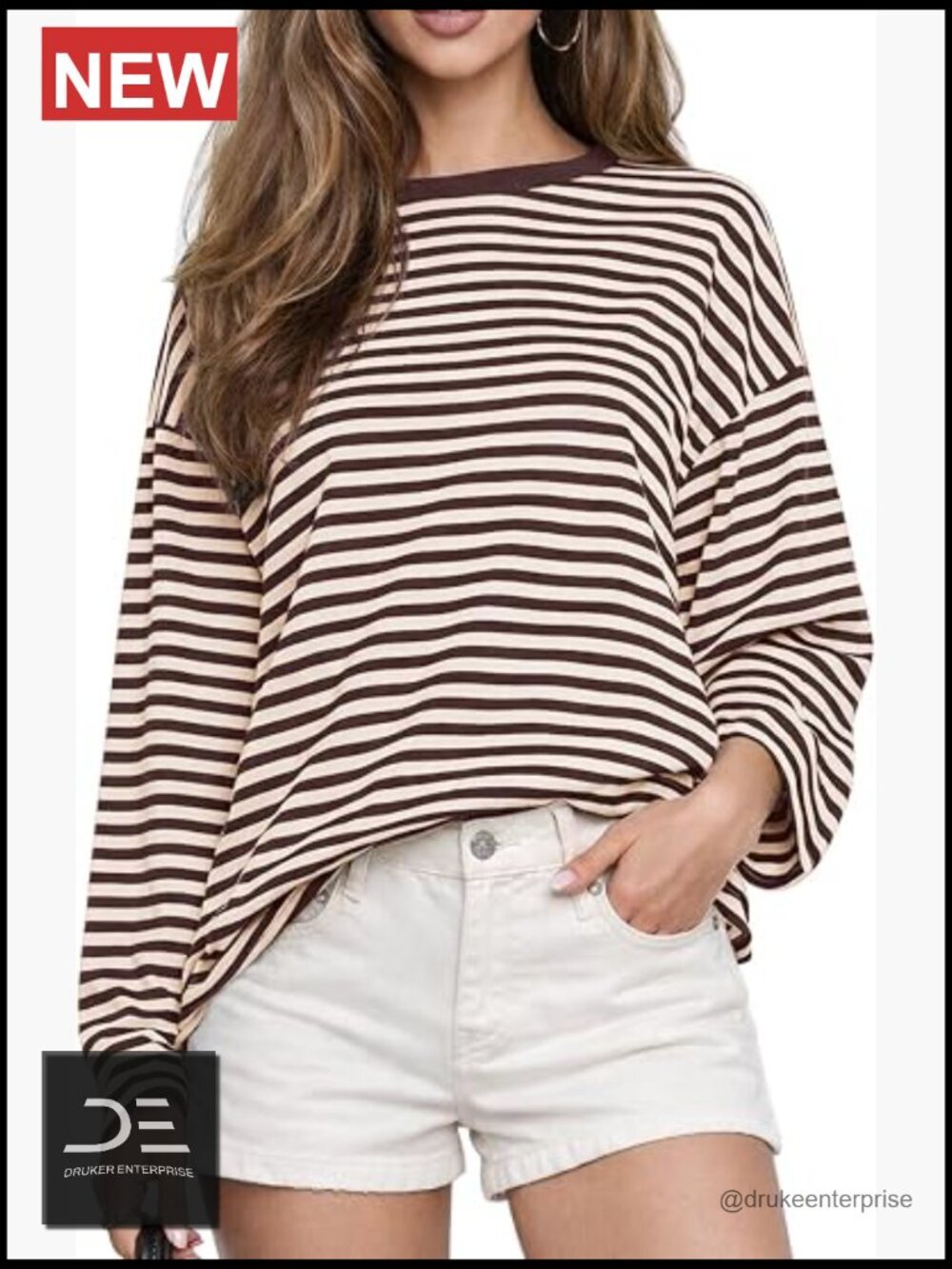 Women Oversized Striped Long Sleeve Crewneck T-Shirt Y2K Casual Top